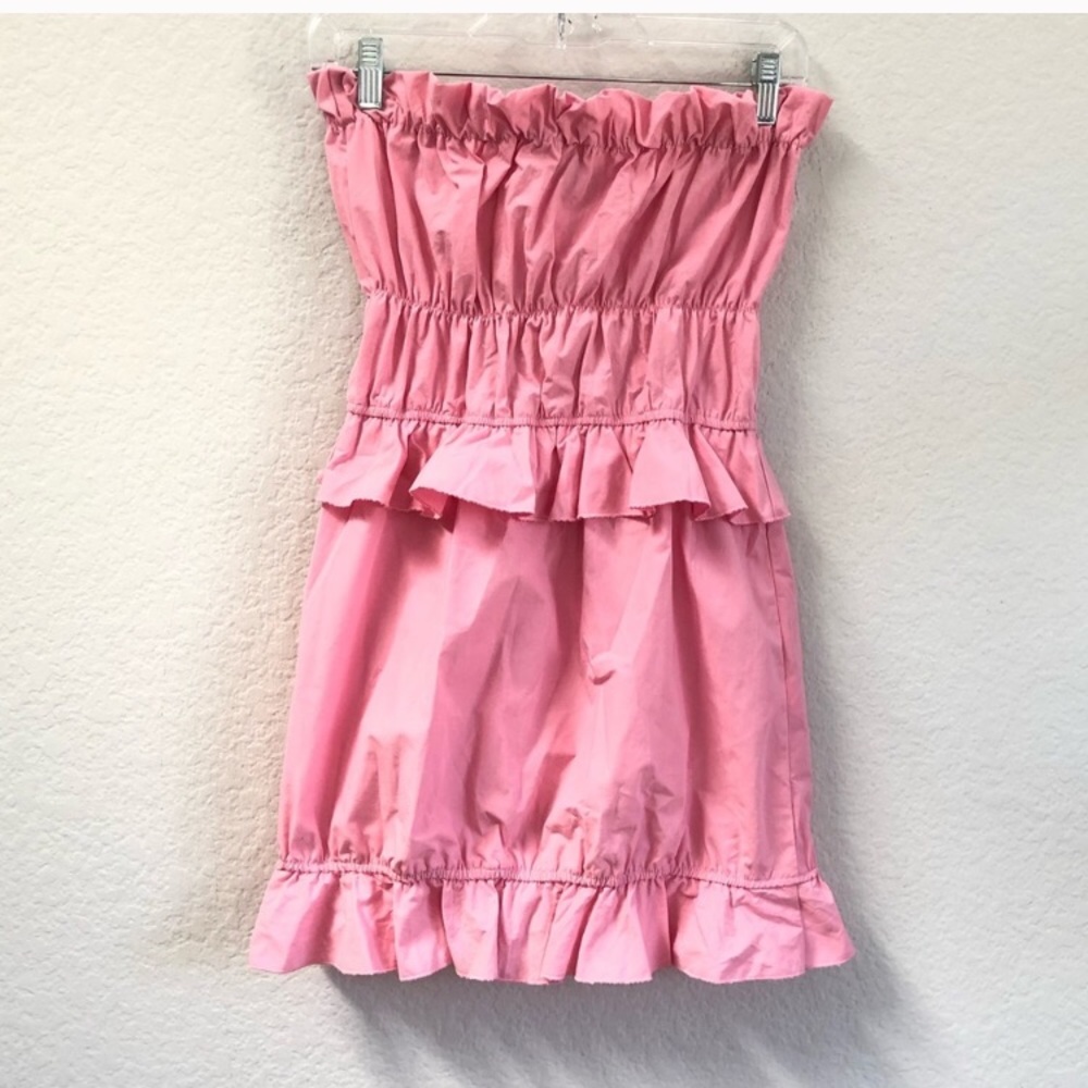 PrettyLittleThing Pink Bandeau Frill Dress Sz 2 - Picture 3 of 4